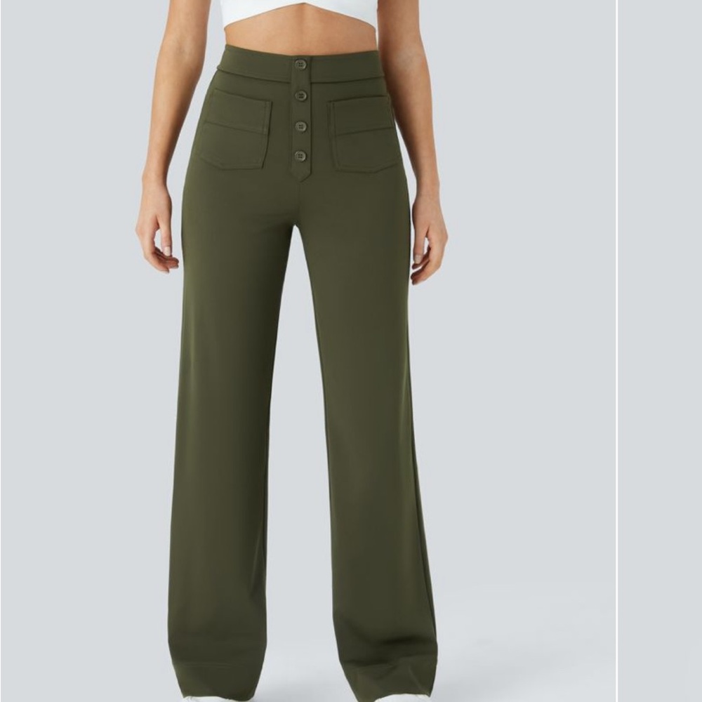 Halara Olive Green High-Waisted Wide-Leg Pants
